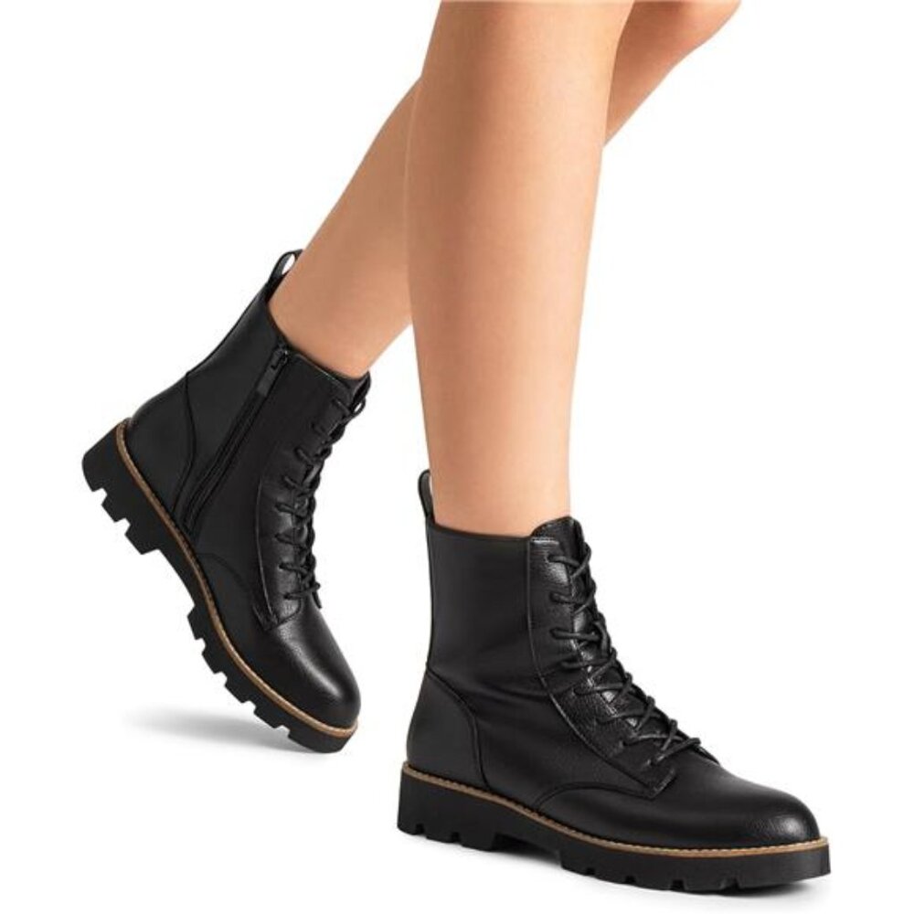 Women's Combat Ankle Boots Lace up Lug Sole Fashion Booties Shoes - Picture 6 of 7